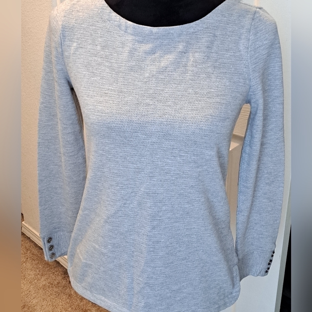Talbots Sparke Gray Top With Button Cuff Embellishments Size SP